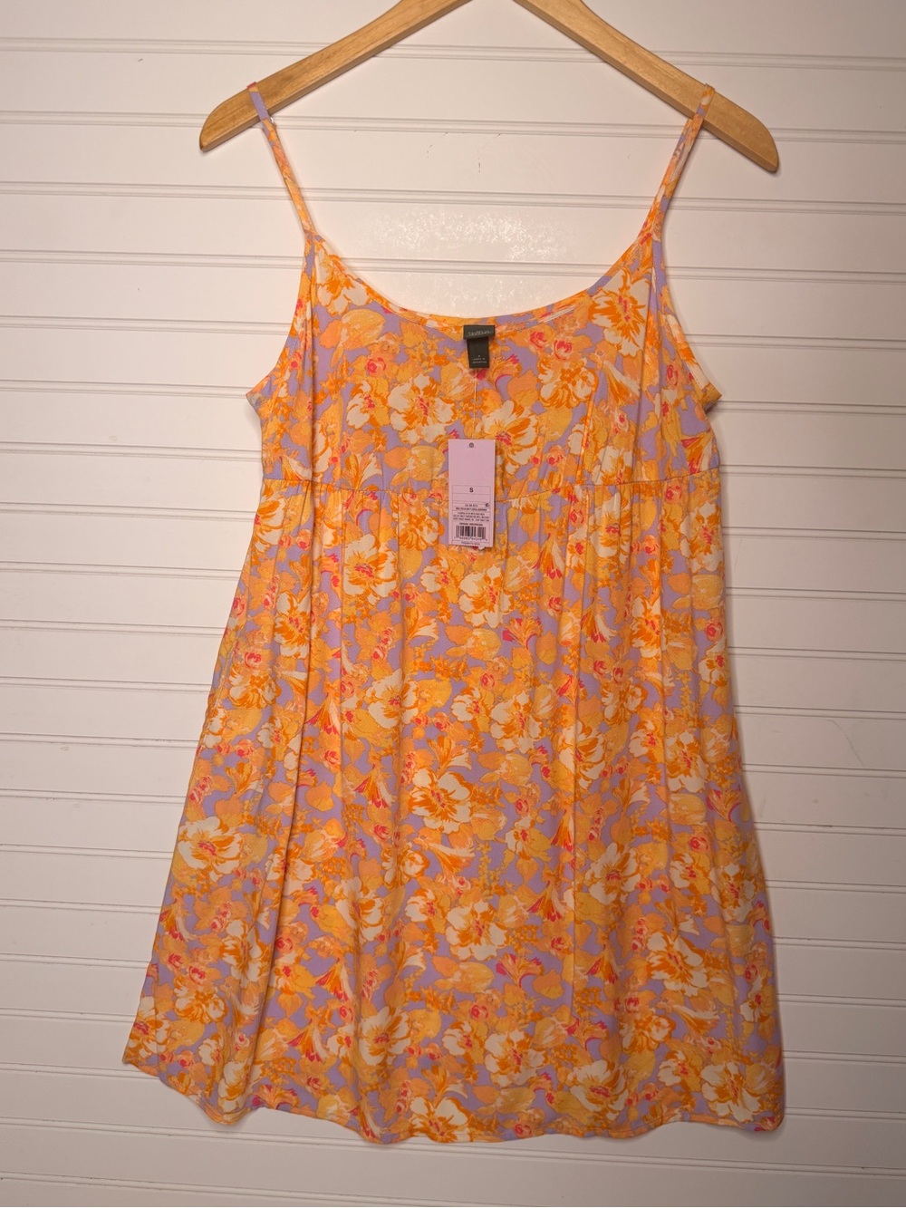 Wild Fable Floral Babydoll Mini Dress NWT Sz S Orange Lavender Boho Sundress